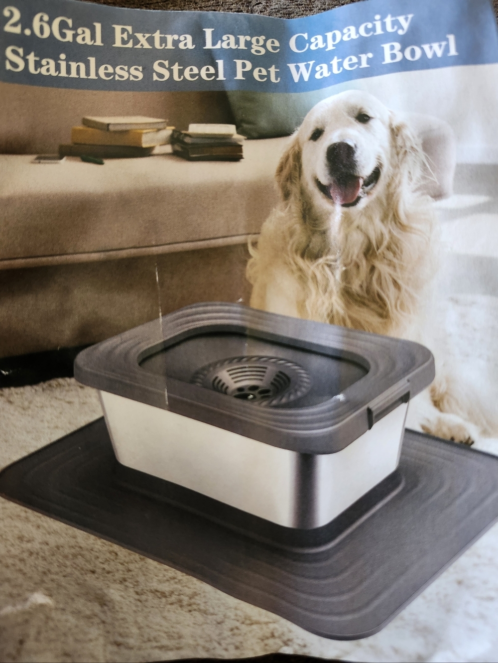 CHEWY 10L Eztra Large Stainless Steel Pet Water Bowl - Gray and Silver